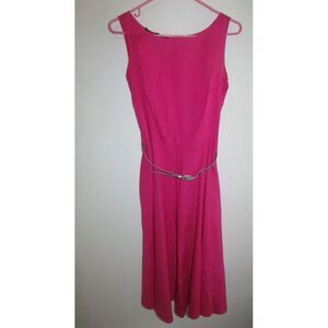 Nine West Fit Flare Dress Size 2 Hot Pink Belted Sleeveless Dress